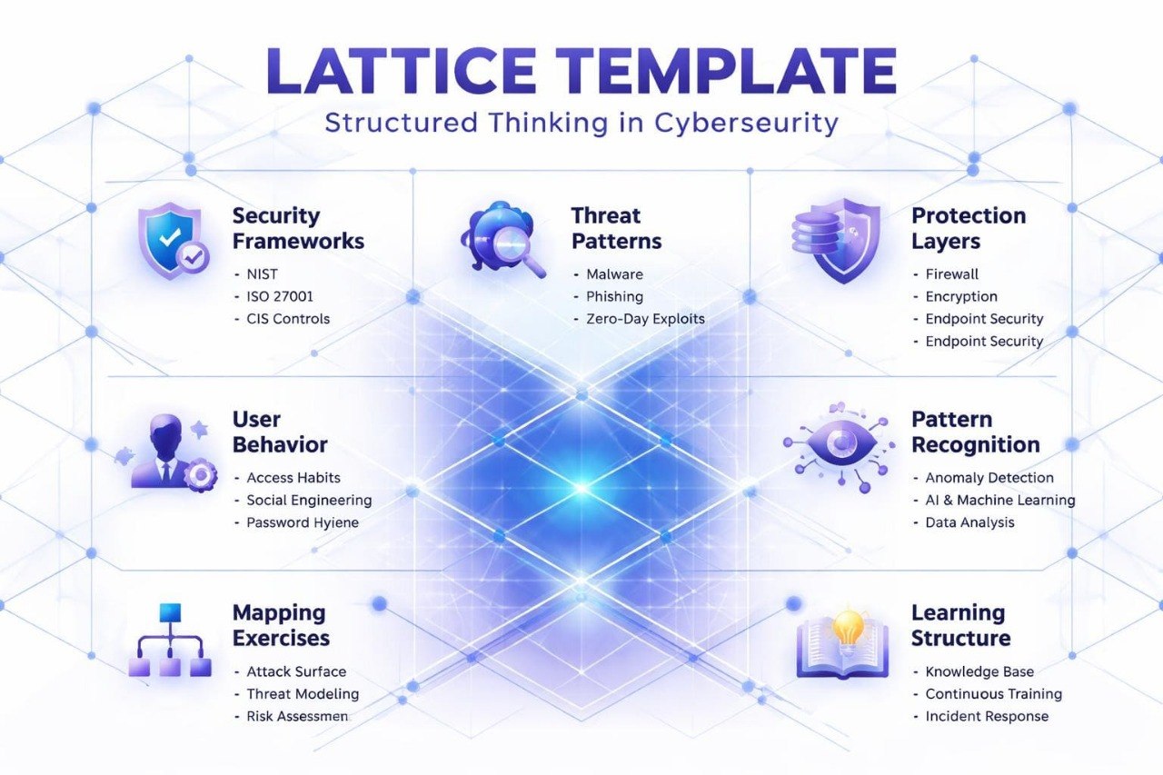 Lattice Template for Structured Thinking in Cybersecurity with various components.