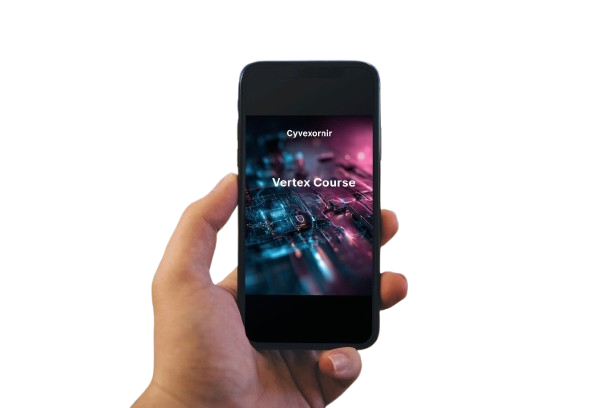 Hand holding a smartphone displaying a 'Cyvesorin' app with a colorful interface on a white background