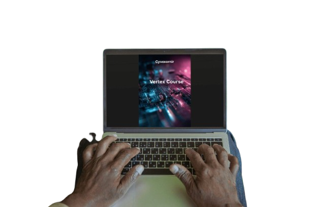 Person using a laptop with a colorful screen on a white background
