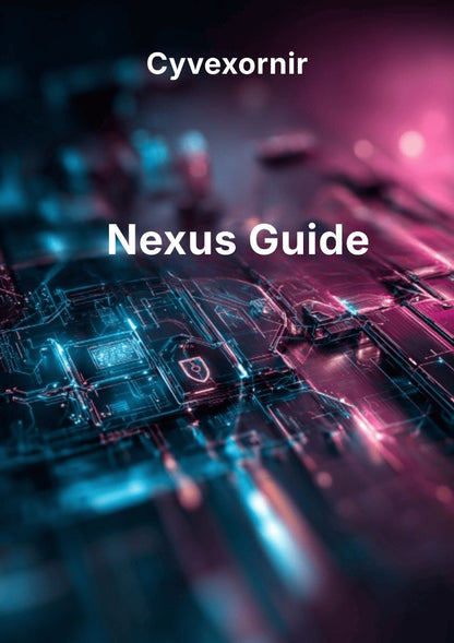 Futuristic interface with 'Cyvexornir Nexus Guide' text