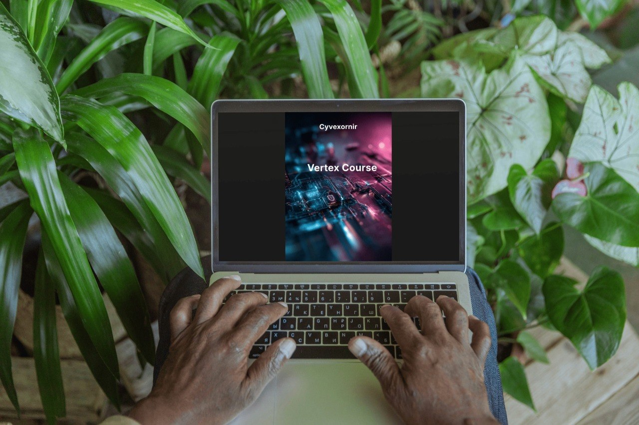 Person using a laptop with 'Cypress' software on a desk surrounded by plants